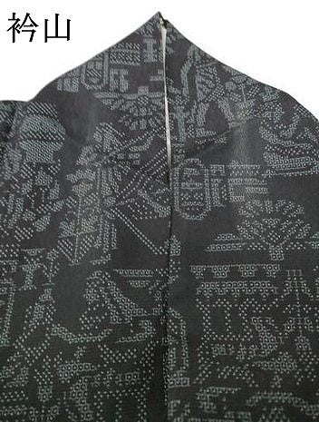 平和屋着物●本塩沢　110亀甲　古代壁画文様　正絹　逸品　AABG4996ck