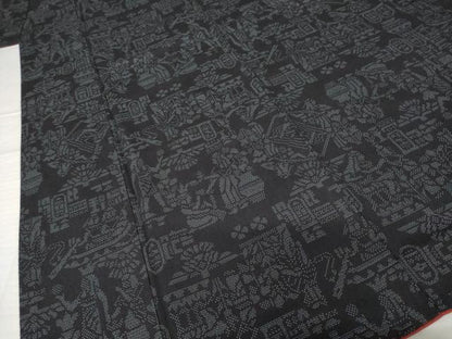 平和屋着物●本塩沢　110亀甲　古代壁画文様　正絹　逸品　AABG4996ck
