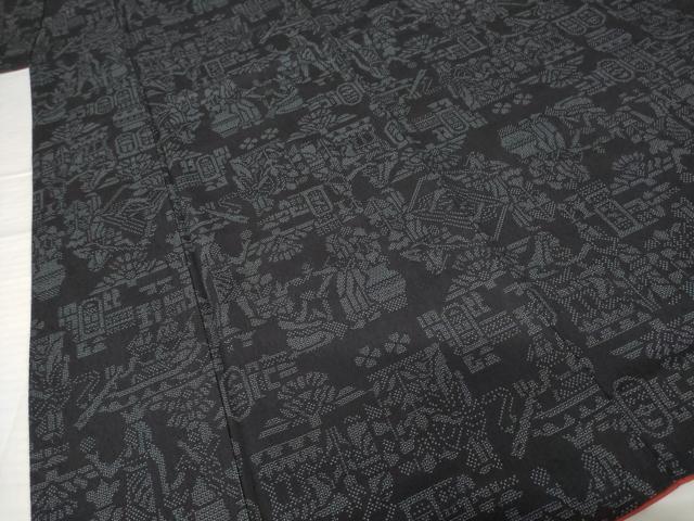 平和屋着物●本塩沢　110亀甲　古代壁画文様　正絹　逸品　AABG4996ck