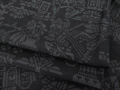 平和屋着物●本塩沢　110亀甲　古代壁画文様　正絹　逸品　AABG4996ck