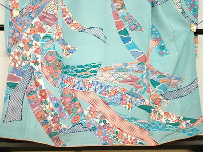 平和屋着物●豪華振袖　型染め　蔓帯花文　正絹　逸品　AABG4997ck
