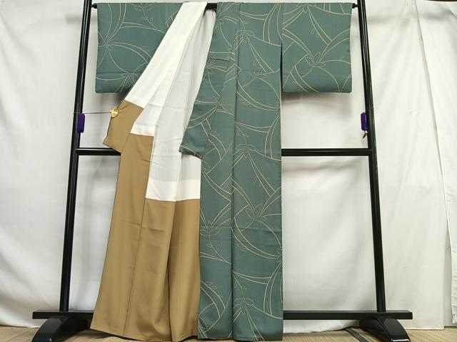 平和屋着物■上質な小紋　枝葉文　正絹　逸品　AABG5004oa