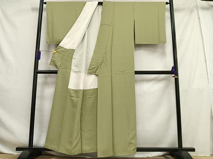 平和屋着物■上質な色無地　黄海松茶色　正絹　逸品　AABG5007oa