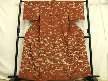 平和屋着物■訪問着　型染め　風景文　正絹　逸品　AABG5014oa
