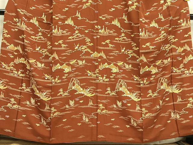 平和屋着物■訪問着　型染め　風景文　正絹　逸品　AABG5014oa
