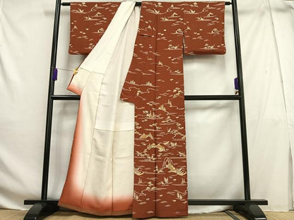 平和屋着物■訪問着　型染め　風景文　正絹　逸品　AABG5014oa