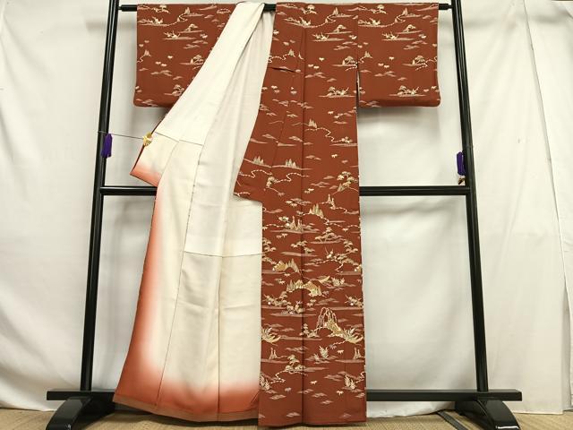 平和屋着物■訪問着　型染め　風景文　正絹　逸品　AABG5014oa