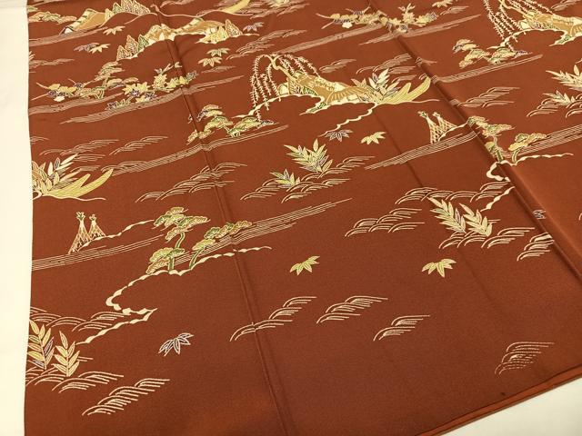平和屋着物■訪問着　型染め　風景文　正絹　逸品　AABG5014oa