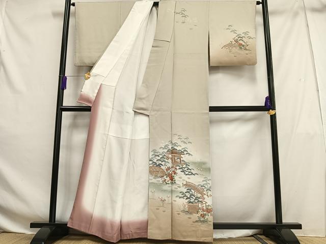 平和屋着物■訪問着　風景花松文　暈し染め　金彩　正絹　逸品　AABG5020oa