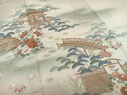 平和屋着物■訪問着　風景花松文　暈し染め　金彩　正絹　逸品　AABG5020oa