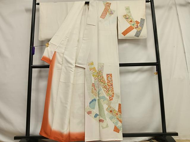 平和屋着物■中国三大刺繍 相良刺繍 訪問着 駒刺繍 短冊花文 金銀彩 正絹 逸品 AABG5033oa