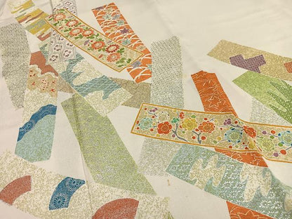 平和屋着物■中国三大刺繍 相良刺繍 訪問着 駒刺繍 短冊花文 金銀彩 正絹 逸品 AABG5033oa