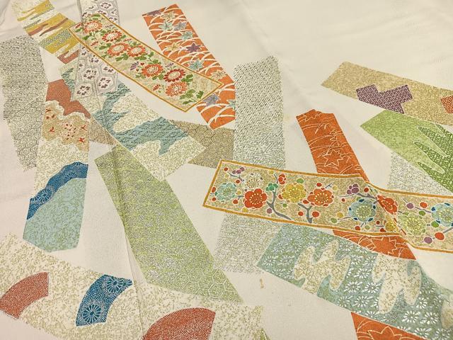 平和屋着物■中国三大刺繍 相良刺繍 訪問着 駒刺繍 短冊花文 金銀彩 正絹 逸品 AABG5033oa