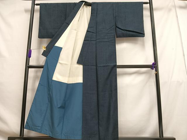 平和屋着物■上質な紬 濃藍色 正絹 逸品 AABG5034oa