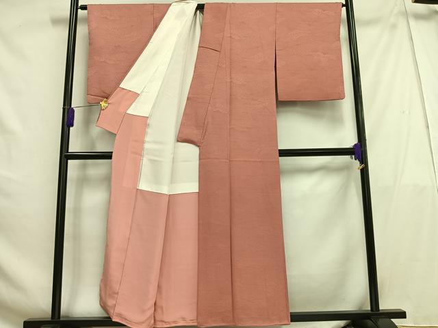 平和屋着物■上質な色無地 舞葉地紋 甚三紅色 正絹 逸品 AABG5041oa