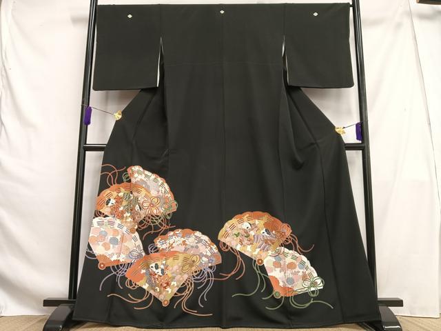 平和屋着物■豪華黒留袖 刺繍 檜扇童子文 金彩 正絹 逸品 AABG5045oa