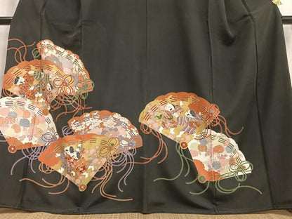 平和屋着物■豪華黒留袖 刺繍 檜扇童子文 金彩 正絹 逸品 AABG5045oa