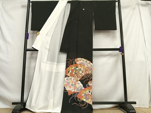 平和屋着物■豪華黒留袖 刺繍 檜扇童子文 金彩 正絹 逸品 AABG5045oa