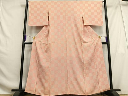 平和屋着物■上質な小紋 市松文様 正絹 逸品 AABG5051oa