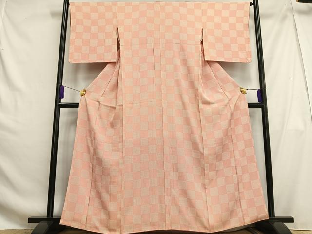 平和屋着物■上質な小紋 市松文様 正絹 逸品 AABG5051oa