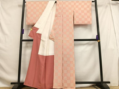 平和屋着物■上質な小紋 市松文様 正絹 逸品 AABG5051oa