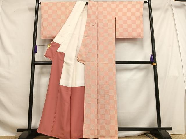 平和屋着物■上質な小紋 市松文様 正絹 逸品 AABG5051oa