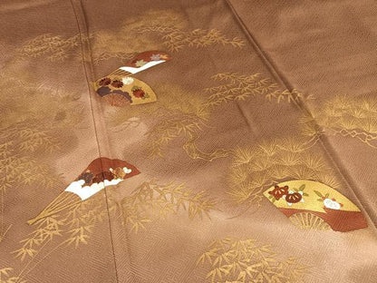 平和屋着物■訪問着 駒刺繍 扇面花文 暈し染め 金彩 正絹 逸品 AABG5058oa