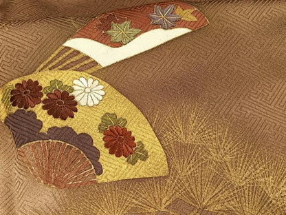 平和屋着物■訪問着 駒刺繍 扇面花文 暈し染め 金彩 正絹 逸品 AABG5058oa