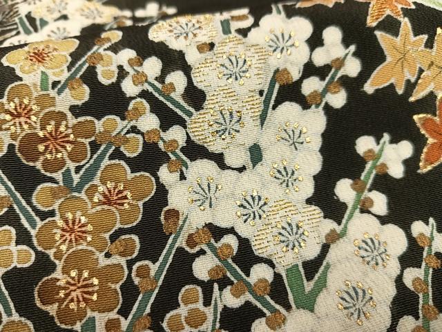 平和屋着物■豪華黒留袖　刺繍　梅松楓文　金糸　金彩　正絹　逸品　AABG5072oa