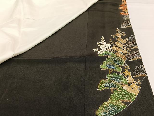 平和屋着物■豪華黒留袖　刺繍　梅松楓文　金糸　金彩　正絹　逸品　AABG5072oa