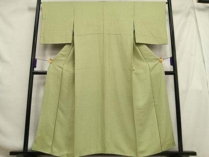 平和屋着物■上質な色無地 紋意匠 若葉色 正絹 逸品 AABG5079oa
