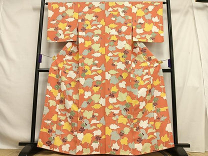 平和屋着物■上質な小紋 地紋起こし 蔦の葉花文 正絹 逸品 AABG5082oa