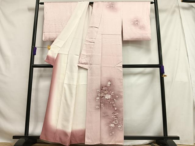 平和屋着物■訪問着 刺繍 草花文 松竹梅 暈し染め 金彩 正絹 逸品 AABG5099oa