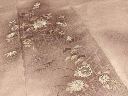 平和屋着物■訪問着 刺繍 草花文 松竹梅 暈し染め 金彩 正絹 逸品 AABG5099oa