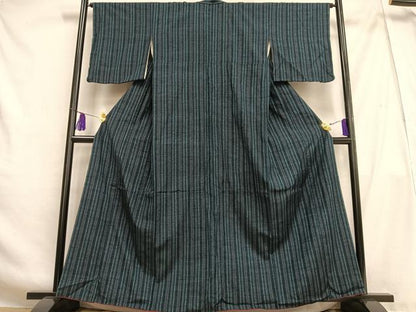 平和屋着物■上質な紬　縞　正絹　逸品　AABG5119oa