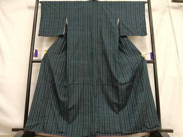 平和屋着物■上質な紬　縞　正絹　逸品　AABG5119oa