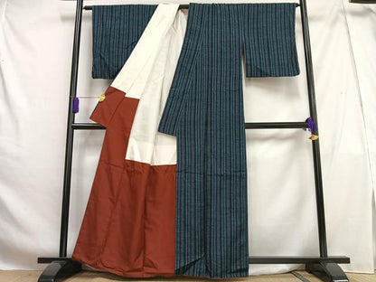 平和屋着物■上質な紬　縞　正絹　逸品　AABG5119oa