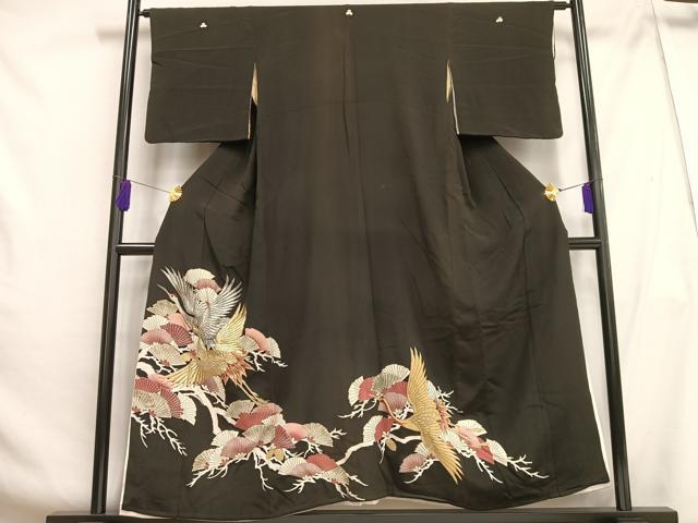 平和屋着物■豪華黒留袖　飛鶴松文　金銀糸　金彩　正絹　逸品　AABG5125oa