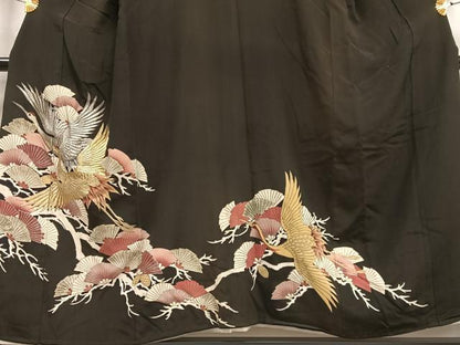 平和屋着物■豪華黒留袖　飛鶴松文　金銀糸　金彩　正絹　逸品　AABG5125oa