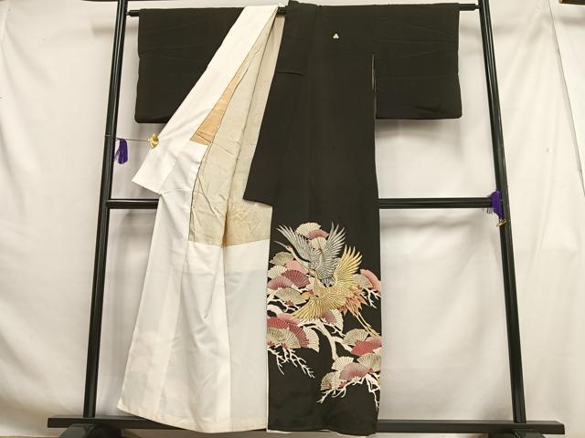 平和屋着物■豪華黒留袖　飛鶴松文　金銀糸　金彩　正絹　逸品　AABG5125oa