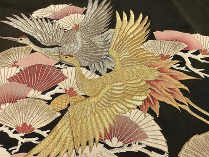 平和屋着物■豪華黒留袖　飛鶴松文　金銀糸　金彩　正絹　逸品　AABG5125oa
