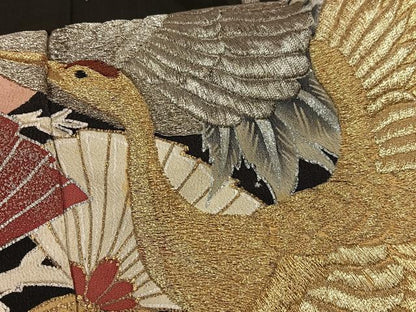 平和屋着物■豪華黒留袖　飛鶴松文　金銀糸　金彩　正絹　逸品　AABG5125oa