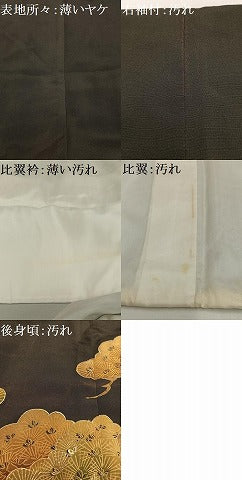 平和屋着物■豪華黒留袖　駒刺繍　鳳凰松文　金糸　金彩　正絹　逸品　AABG5128oa