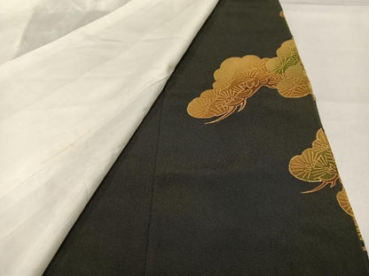 平和屋着物■豪華黒留袖　駒刺繍　鳳凰松文　金糸　金彩　正絹　逸品　AABG5128oa