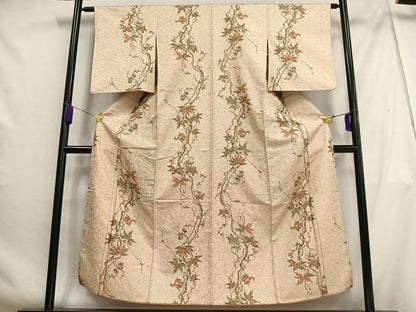 平和屋着物■アンティーク 大正ロマン 小紋 枝花文 金糸 正絹 逸品 AABG5172oa