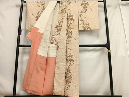平和屋着物■アンティーク 大正ロマン 小紋 枝花文 金糸 正絹 逸品 AABG5172oa