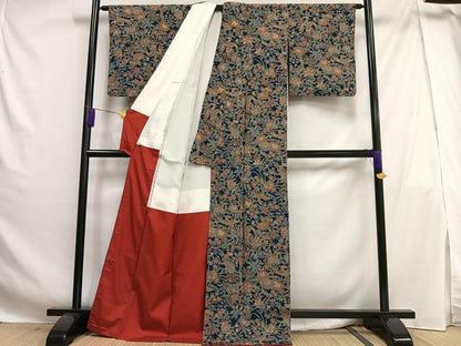 平和屋着物■上質な小紋 更紗花鳥文 金彩 鬼しぼ縮緬 ゑり正扱い 正絹 逸品 AABG5179oa