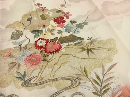 平和屋着物■訪問着　刺繍　風景花文　暈し染め　金銀糸　正絹　逸品　AABG5192oa