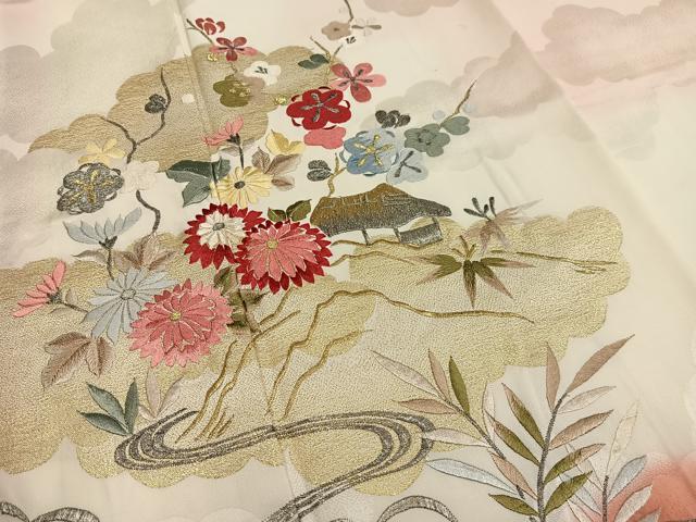 平和屋着物■訪問着　刺繍　風景花文　暈し染め　金銀糸　正絹　逸品　AABG5192oa