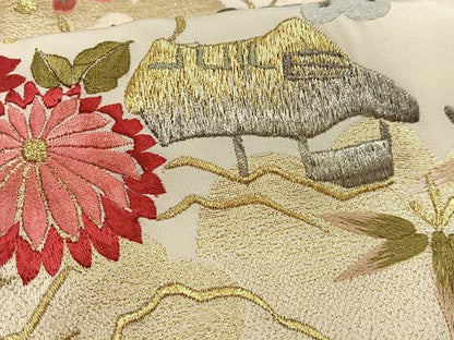 平和屋着物■訪問着　刺繍　風景花文　暈し染め　金銀糸　正絹　逸品　AABG5192oa